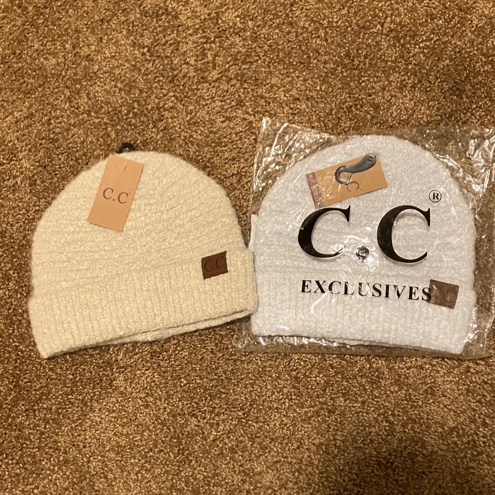 C.C Unisex Soft Cream Knit beanie & a soft light grey beanie. Both are brand new